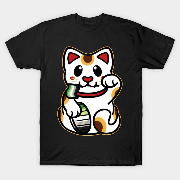 LGBTQ+ Pride Lucky Cat - Aromantic T-Shirt by leashonlife